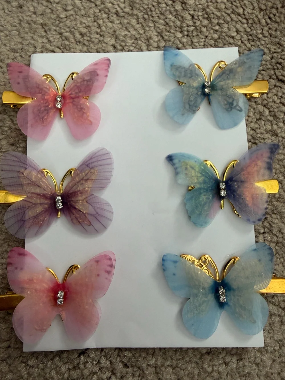 NWOT Aratta Silent Journey-Butterfly Hair Clips Set - Pastel Pink, Purple & Blue